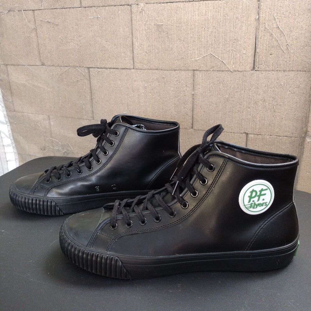 PF Flyers Sandlot Center Hi Leather Black Slip Resist Shoes for Crews Mens Sz 12